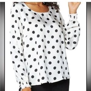 Liverpool White and Black Long Sleeve polka dot Relaxed Blouse Size M
